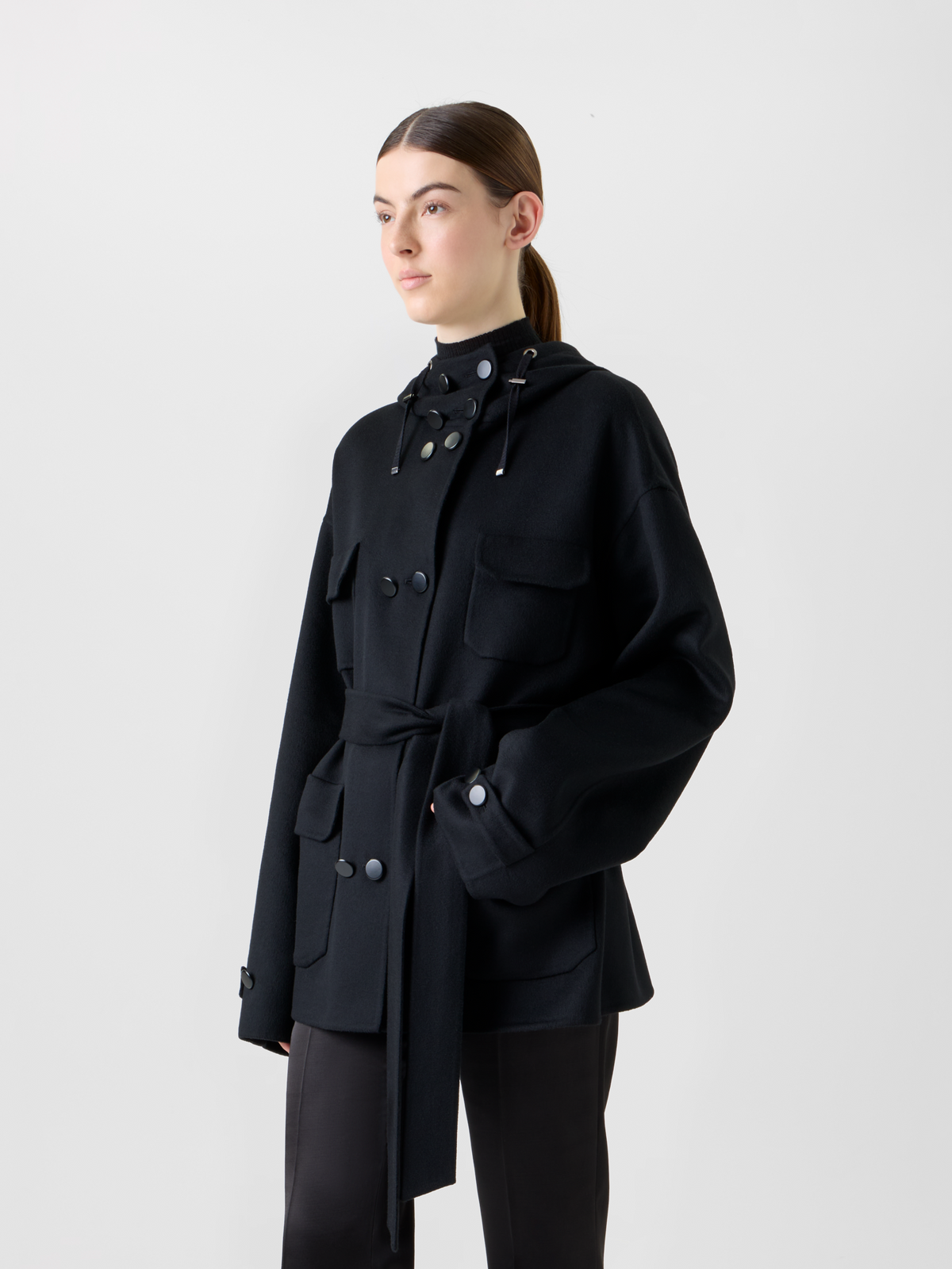 Designer Double-Breasted Cashmere Double-Face Parka - black - neutral #editorial