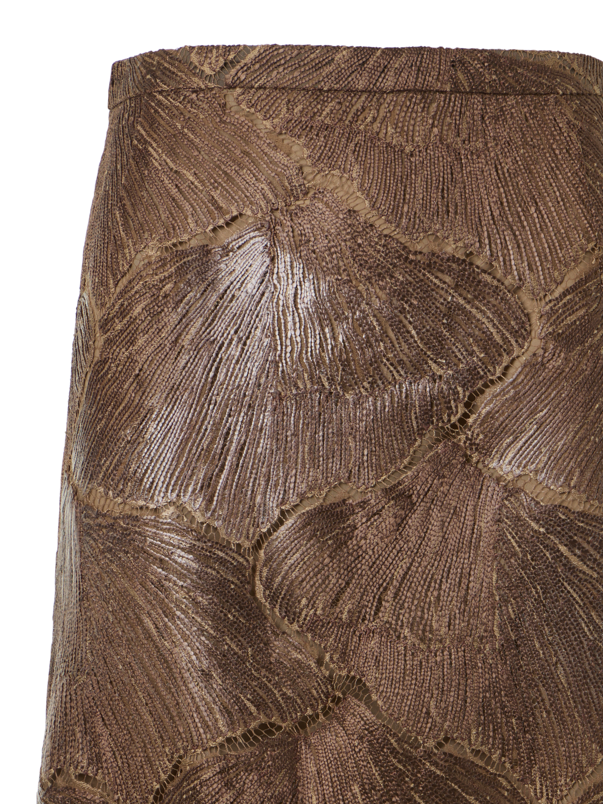 Designer Techno Lacquered Sea Fan Lace A-Line Skirt - brown