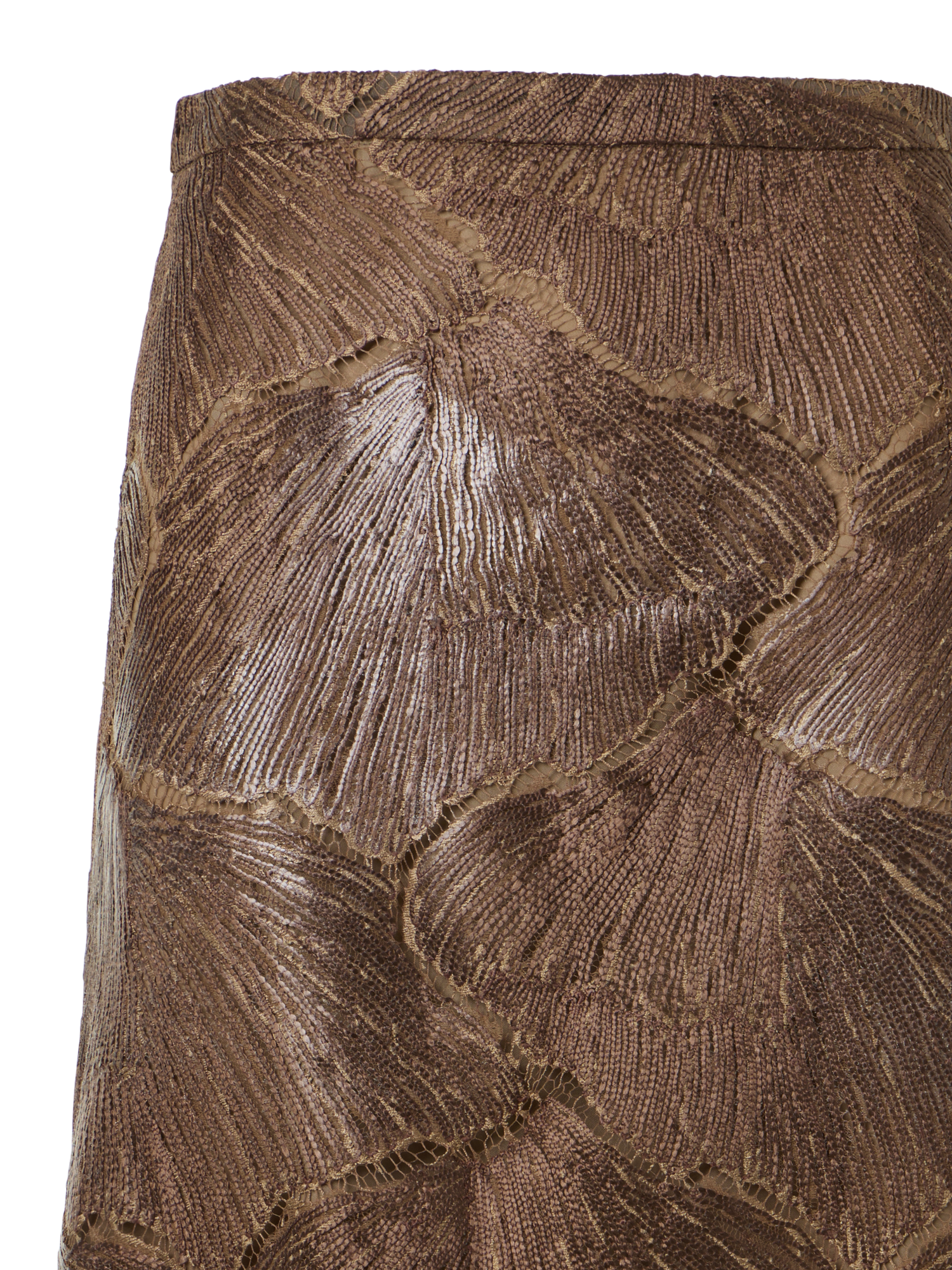 Designer Techno Lacquered Sea Fan Lace A-Line Skirt - brown