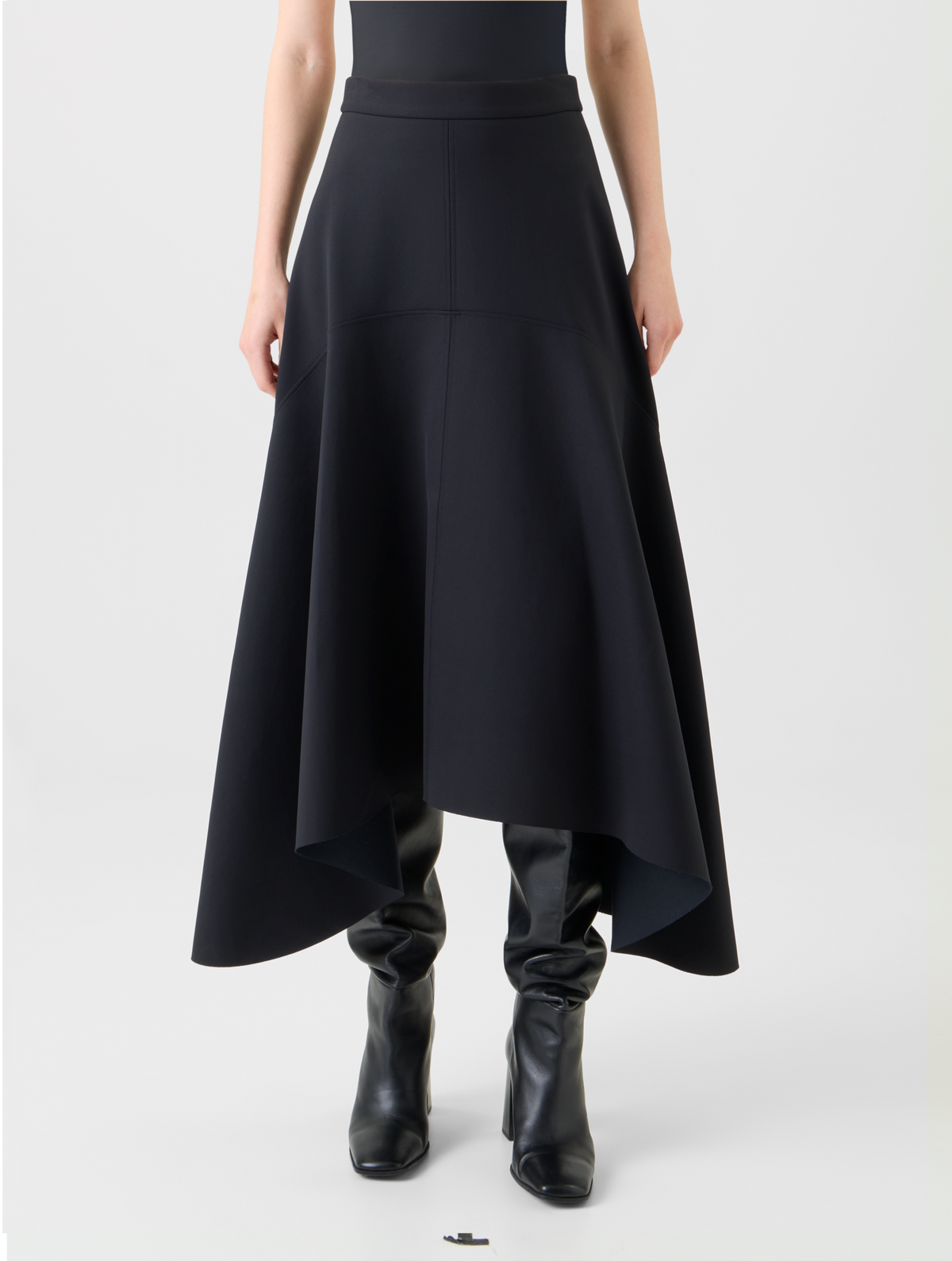 Designer Asymmetrical A-Line Neoprene Handkerchief Skirt - black - neutral #editorial