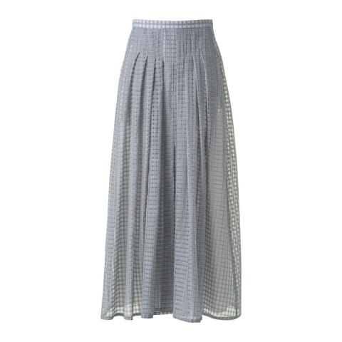 Flared Cotton Midi Skirt with Small Plaid Print