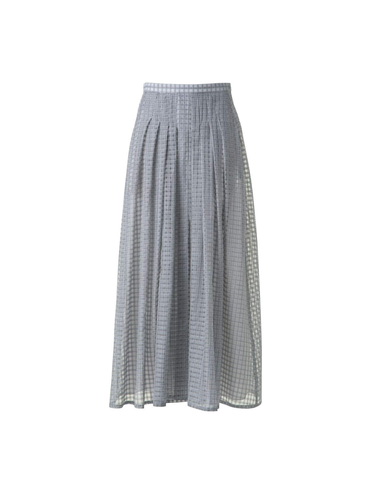 Designer Flared Cotton Midi Skirt with Small Plaid Print - black - neutral - grey - multicolor