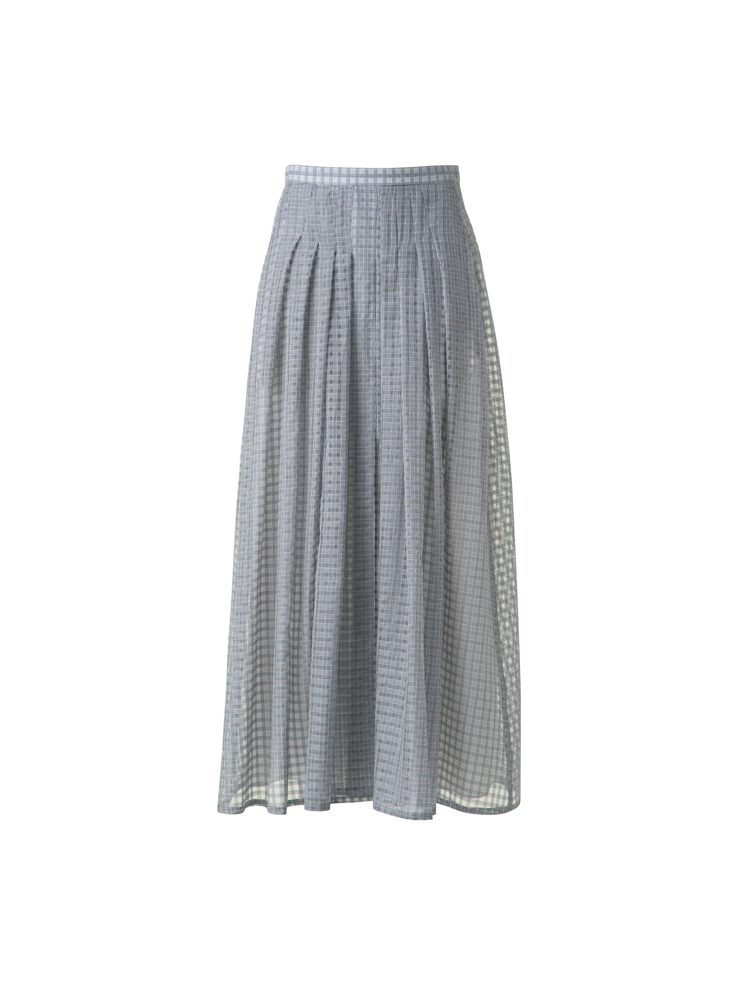 Designer Flared Cotton Midi Skirt with Small Plaid Print - black - neutral - grey - multicolor