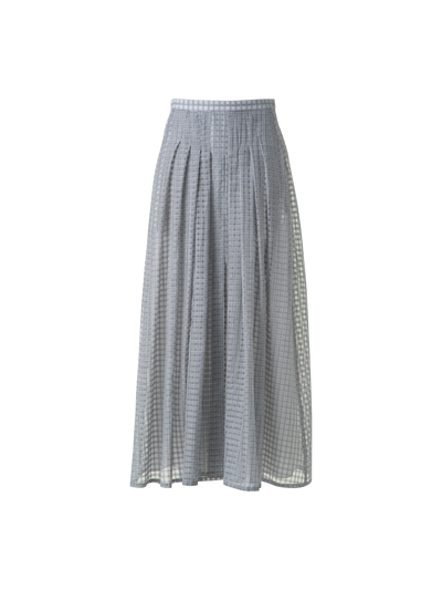 Designer Flared Cotton Midi Skirt with Small Plaid Print - black - neutral - grey - multicolor