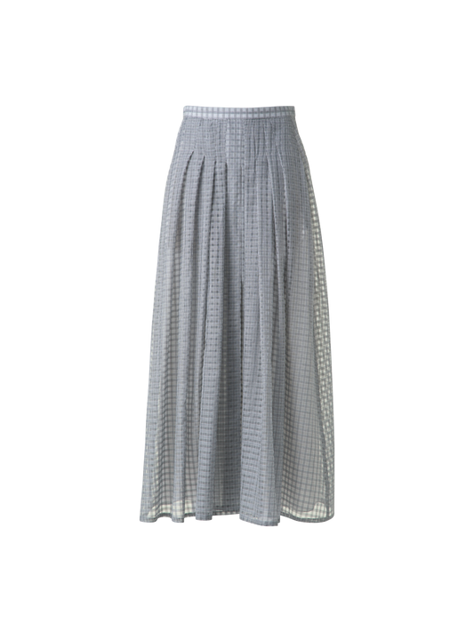 Designer Flared Cotton Midi Skirt with Small Plaid Print - black - neutral - grey - multicolor