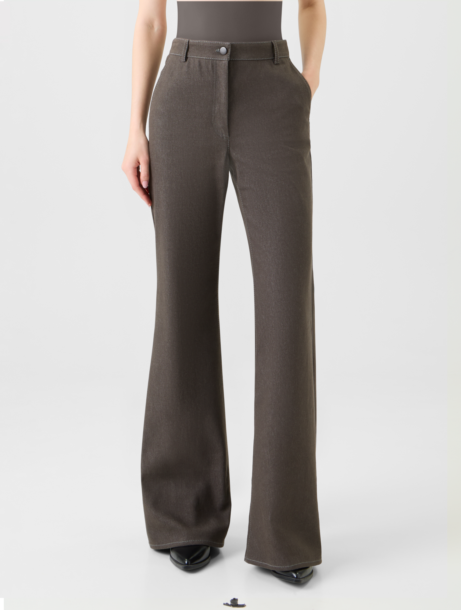 Designer Bootcut Stretch Cotton Denim Pants - neutral - brown 