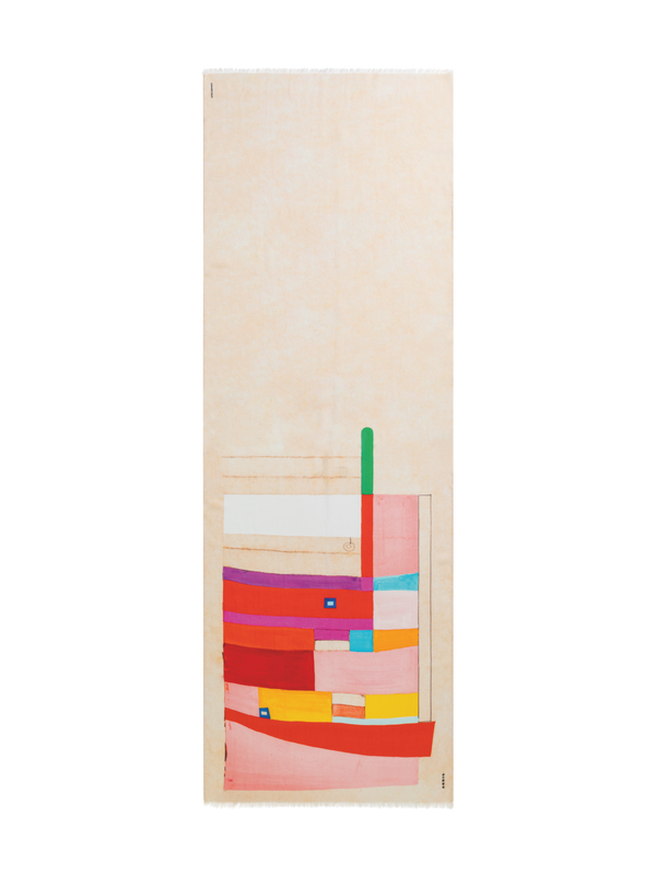 Designer Scarf in Cashmere and Silk with Mural Print - multicolor