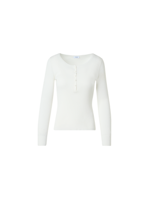 Designer Fitted Ribbed Cotton Henley Sweater - white