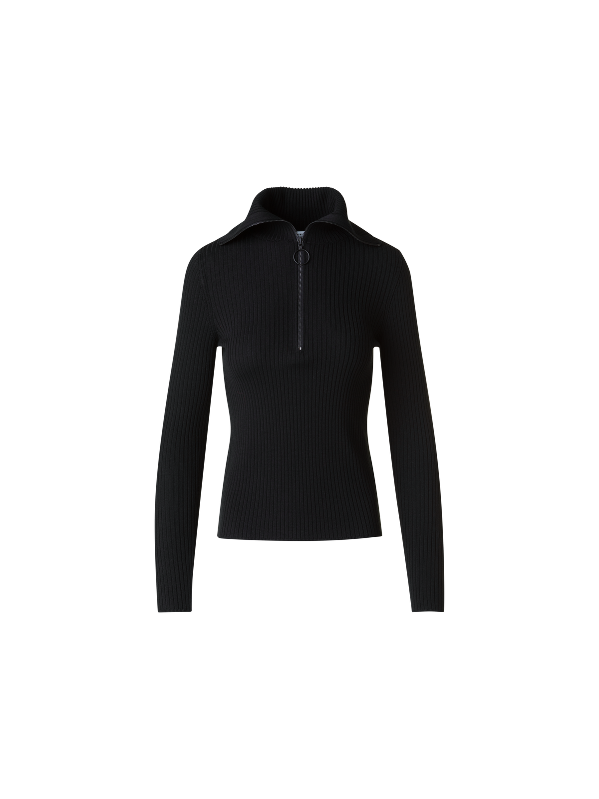 Designer Sailor Collar Merino Wool Rib Half-Zip Sweater - black - neutral