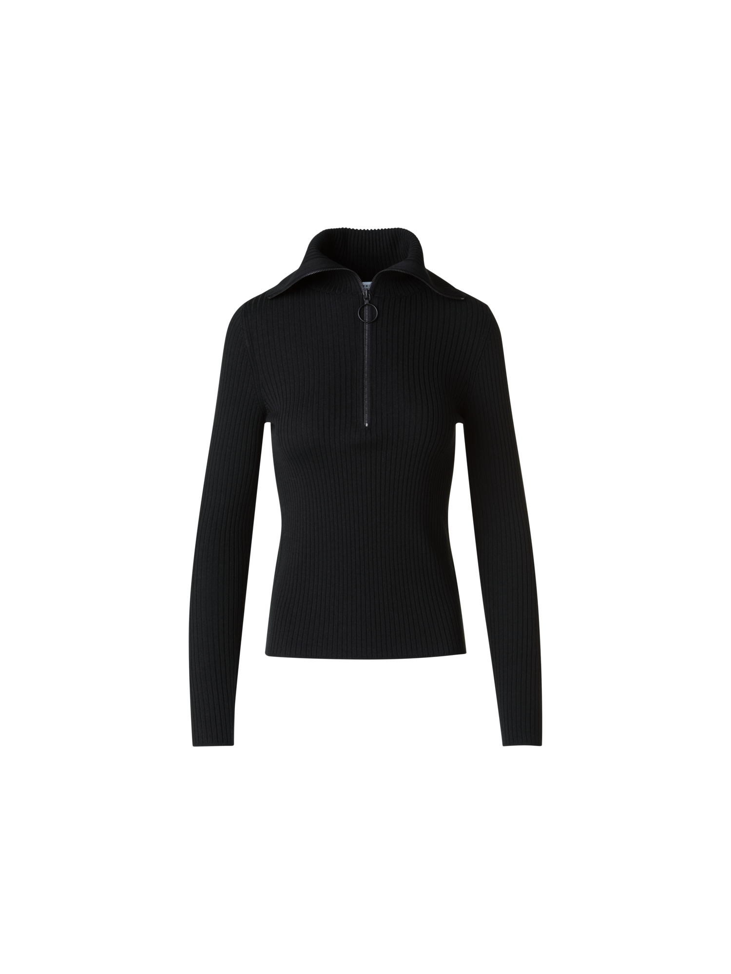 Designer Sailor Collar Merino Wool Rib Half-Zip Sweater - black - neutral