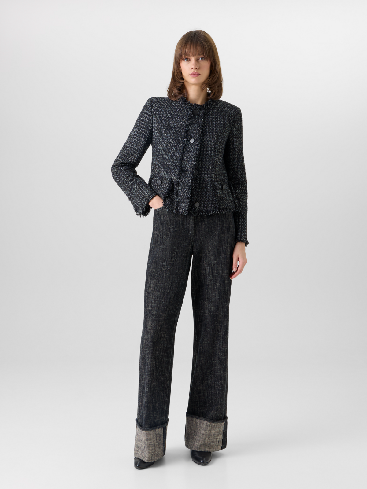 Designer Cooper Wide-Leg Pants in Washed Heavyweight Cotton-Denim - black #editorial