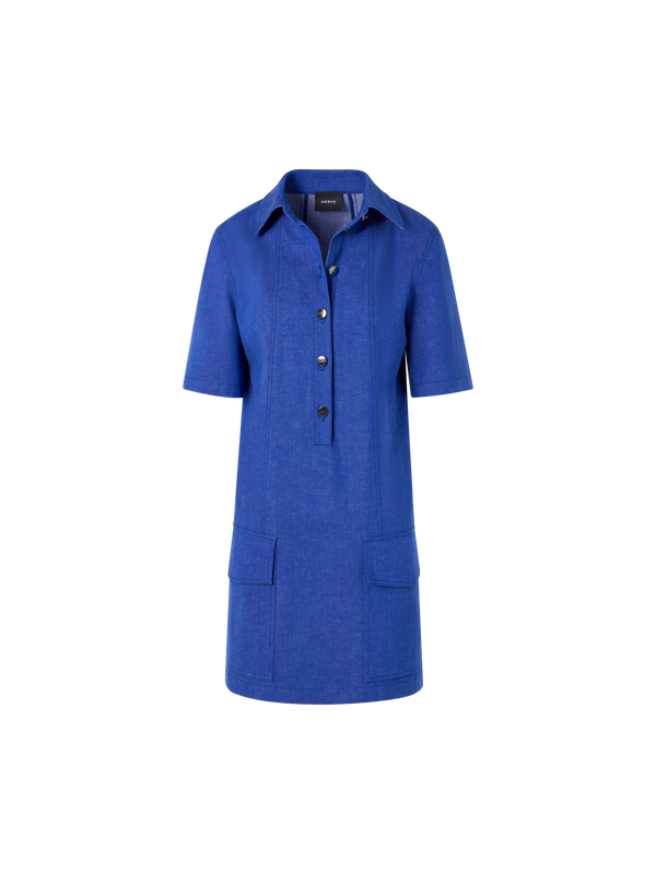 Designer Short Denim Polo Dress - blue