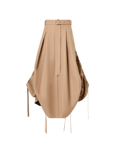 Designer Flared Cotton Double-Face Midi Skirt - beige