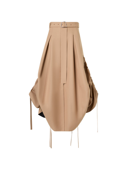 Designer Flared Cotton Double-Face Midi Skirt - beige