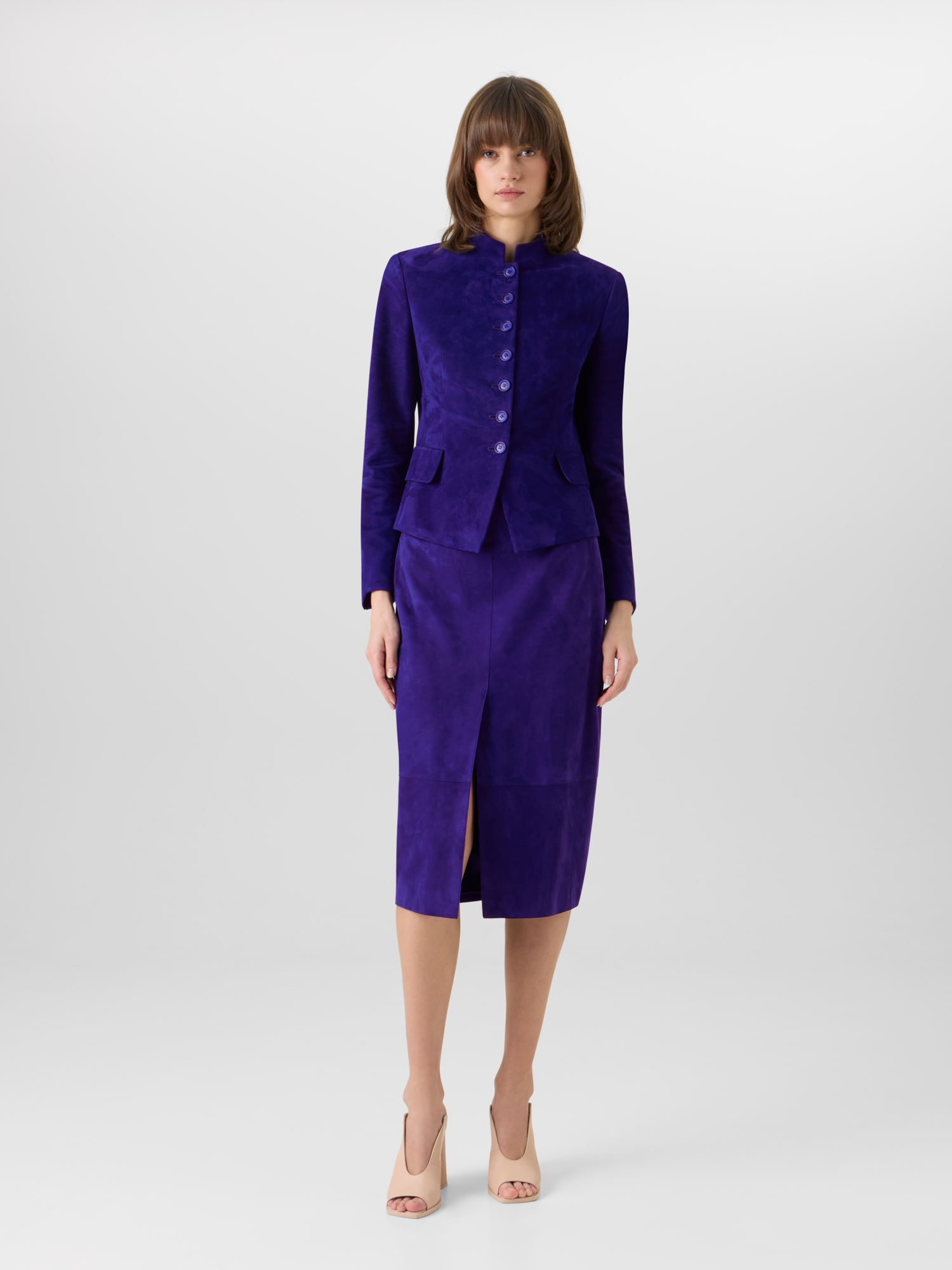 Designer Suede Pencil Skirt - purple 