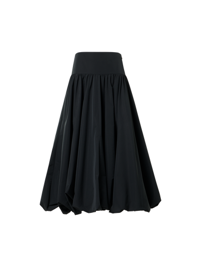Designer Flounced Midi Taffeta Skirt - black