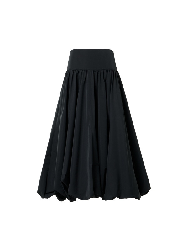 Designer Flounced Midi Taffeta Skirt - black