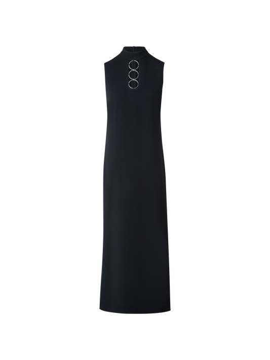 Designer Tricotine Midi Shift Dress with Metal Rings - black - neutral