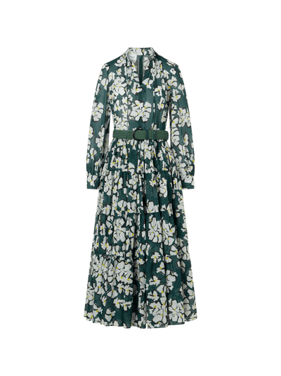 Designer Long-Sleeve Papercut Flower Boho Midi Dress - multicolor