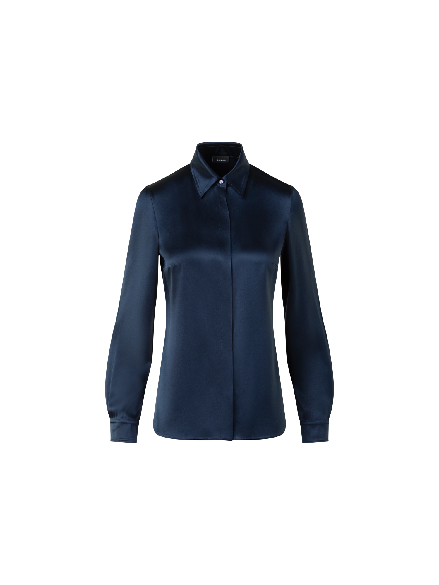 Designer Stretch Silk Satin Shirt Blouse - neutral - navy - blue