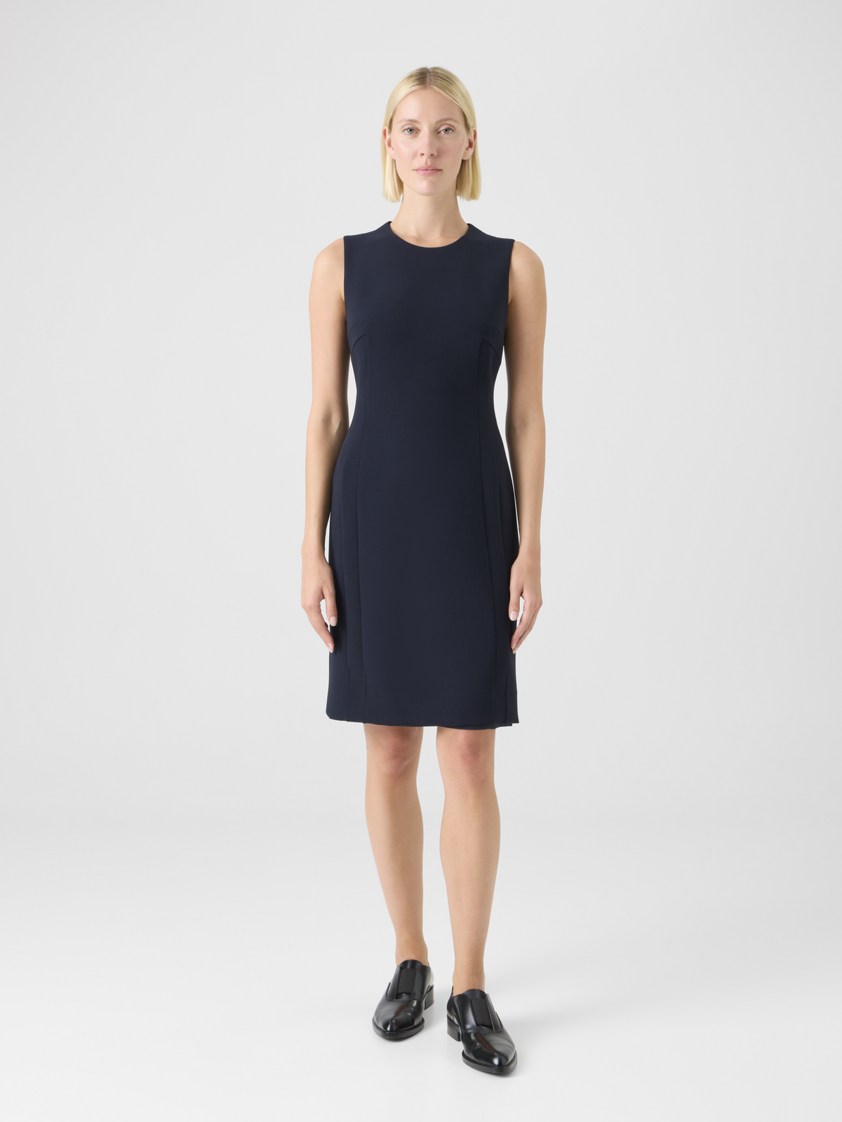 Designer Wool Bi-Stretch Double-Face Sheath Dress - navy #editorial