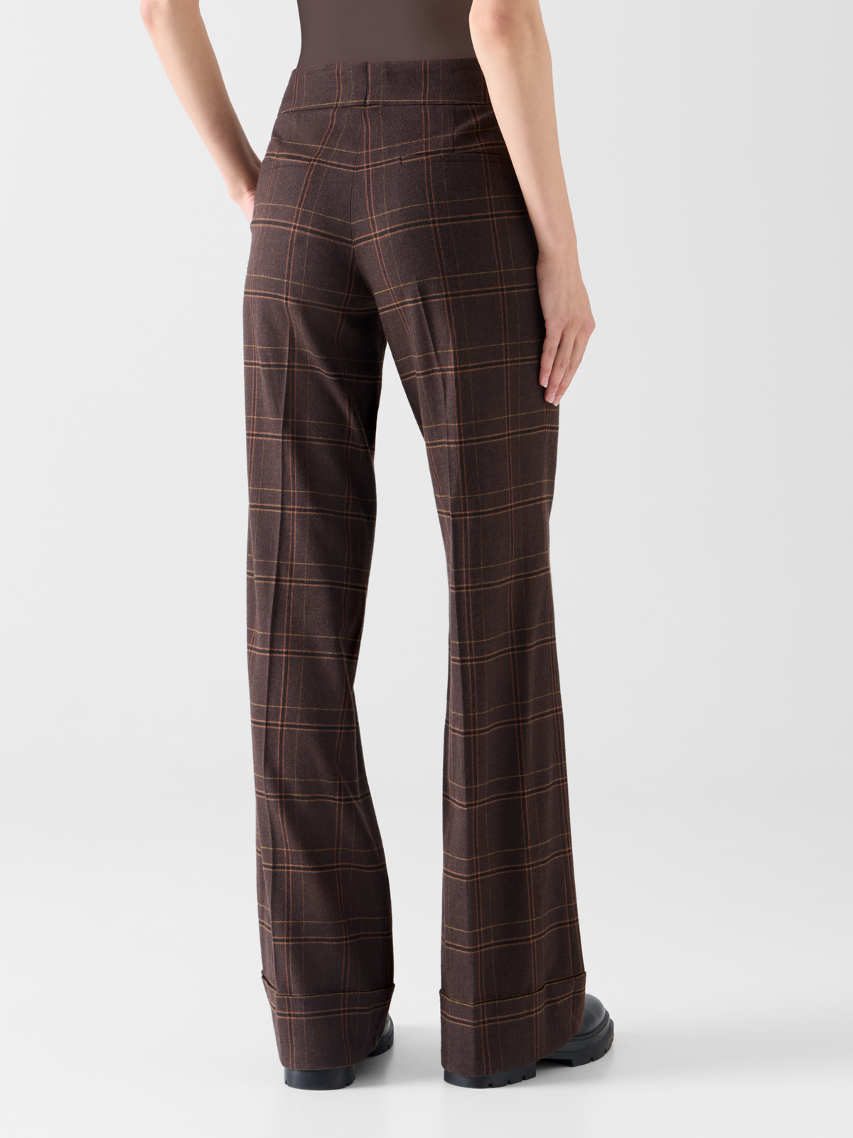 Designer Wide Leg Check Flannel Pants - brown 