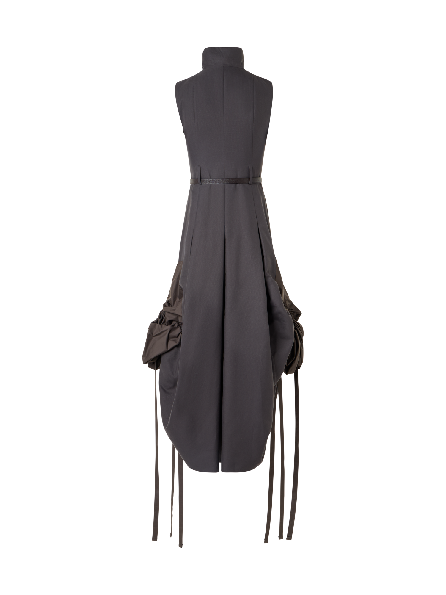 Designer Cotton Midi Dress With Drawstrings - brown