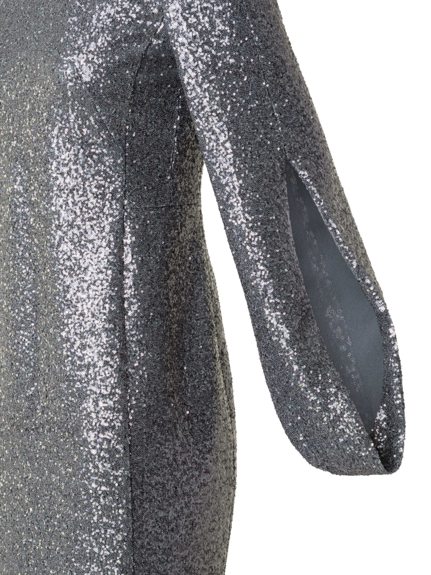 Designer Sequin Cocktail Dress with Long Volume Sleeves - grey - silver