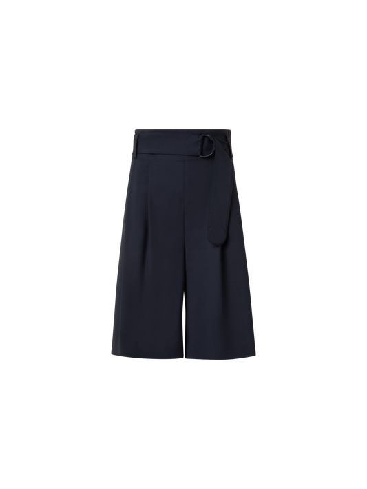Designer Wide Cool Wool Bermuda Shorts - navy