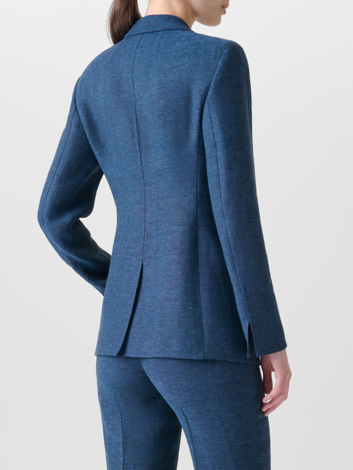 Designer Long Blazer in Linen Double-Face - blue #editorial