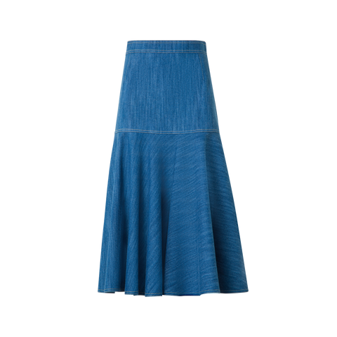 Cotton Stretch Denim Skirt with Flounce Hem