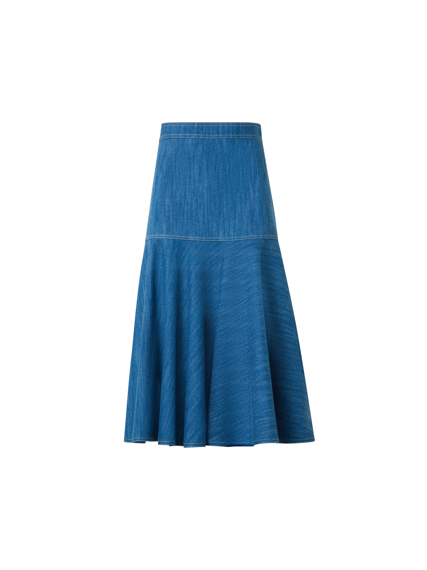 Designer Cotton Stretch Denim Skirt with Flounce Hem - blue