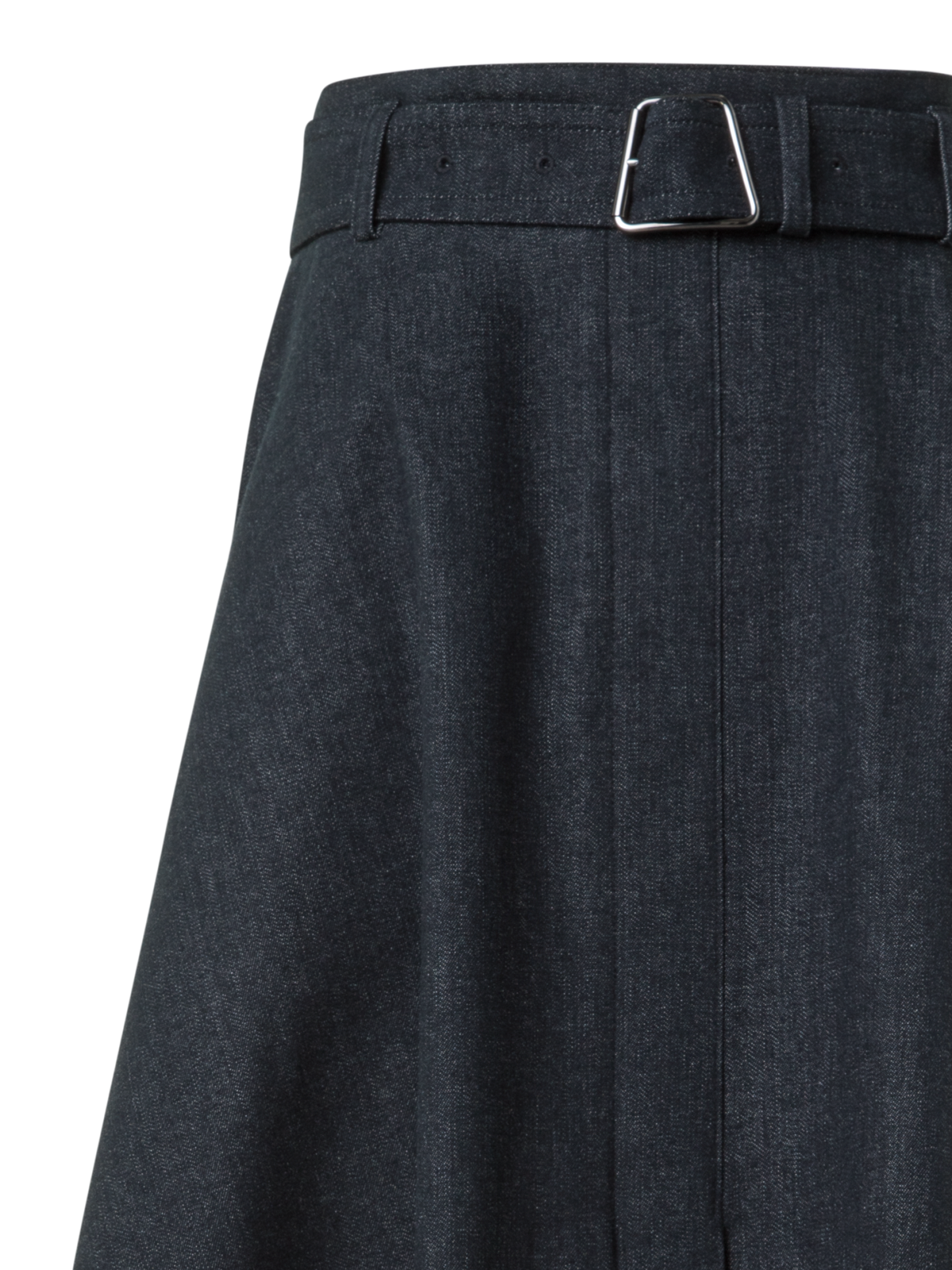 Designer Flared A-Line Midi Skirt in Cotton Denim - black - neutral