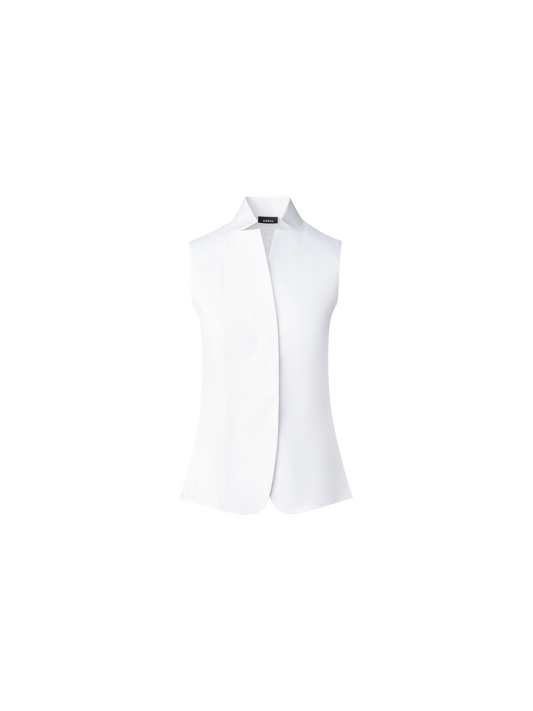 Designer Sleeveless Cotton Stretch Gilet Blouse - white