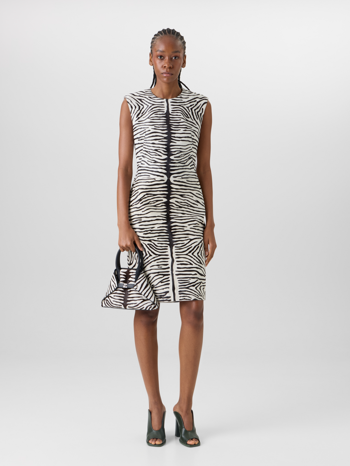 Designer Sleeveless Calfskin Sheath Dress - multicolor #editorial