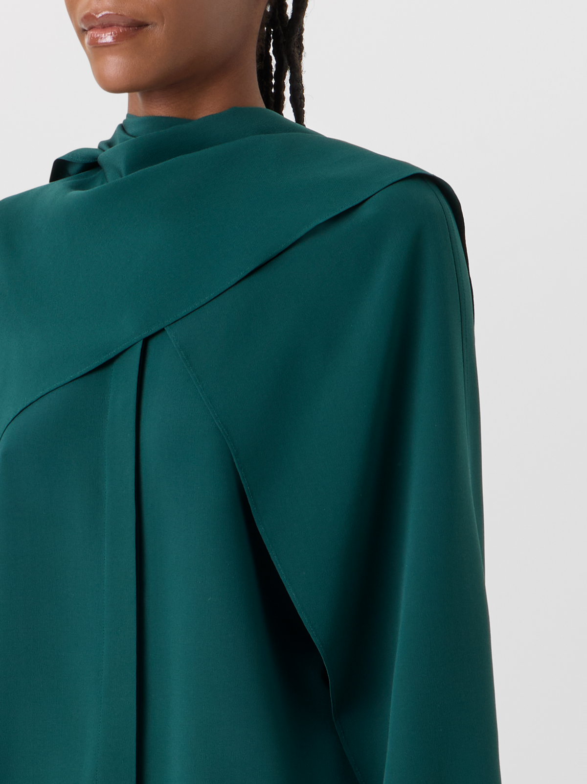 Designer Silk Crêpe Blouse with Flared Panel Sleeves - green #editorial