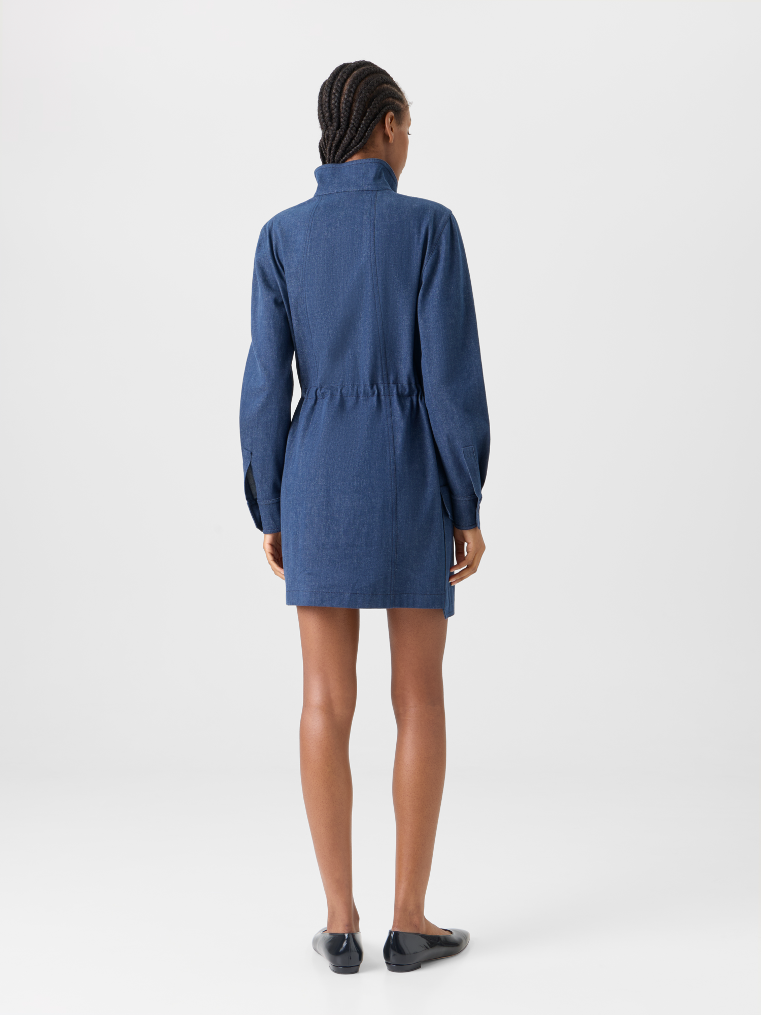 Designer Short Dress in Sea Island Denim - blue
