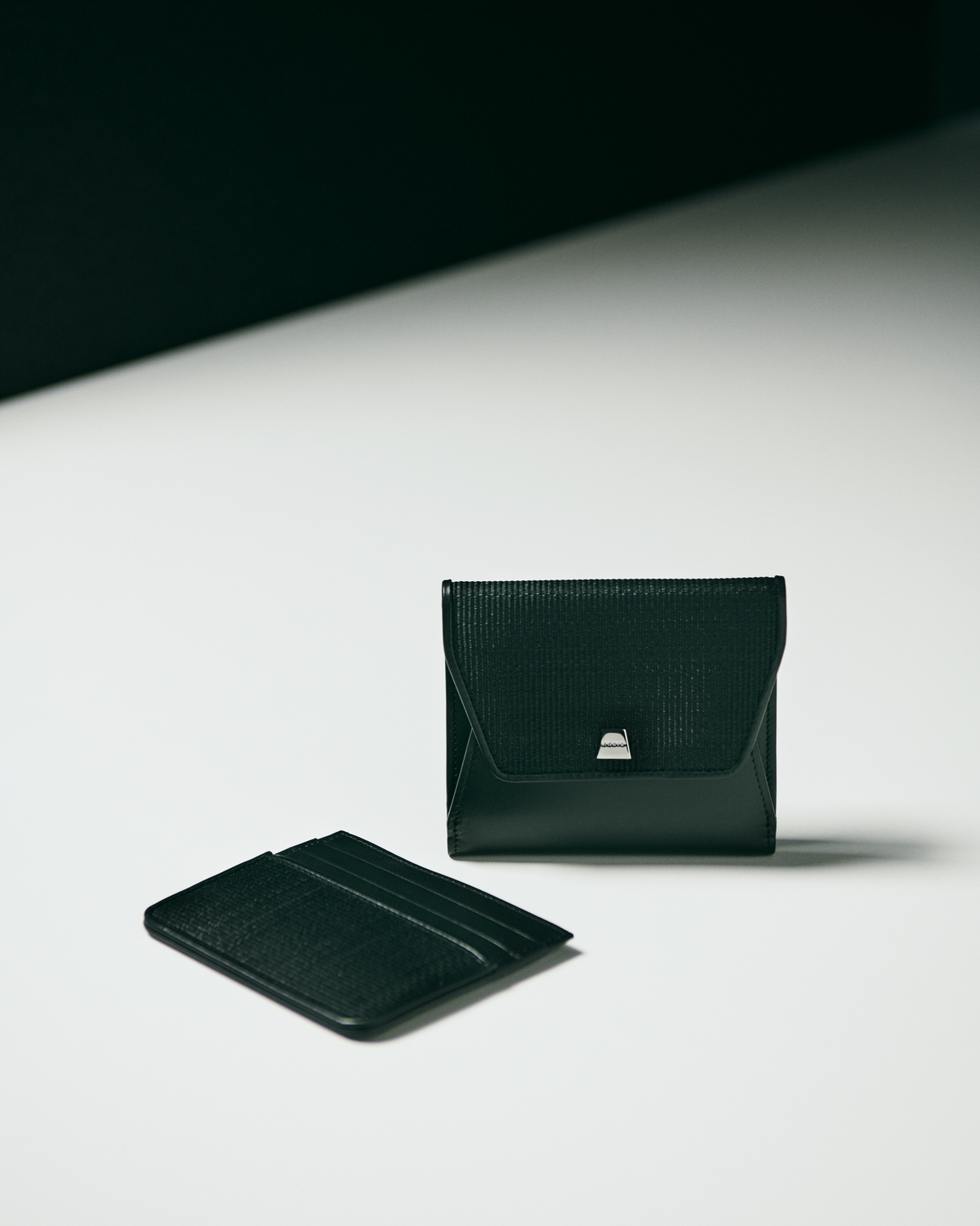 Designer Compact Wallet in Horsehair and Leather - black #editorial
