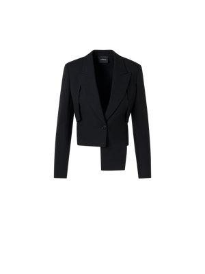 Designer Helline Asymmetrical Jacket with Detachable Bolero - black