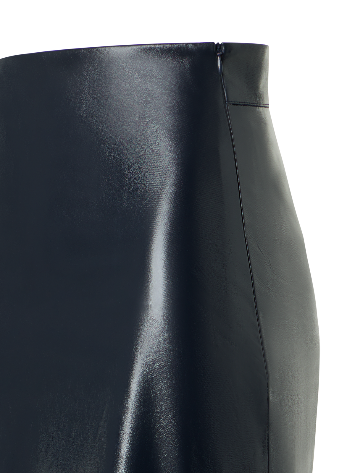 Designer Lacquered Nappa Leather Midi Pencil Skirt - navy