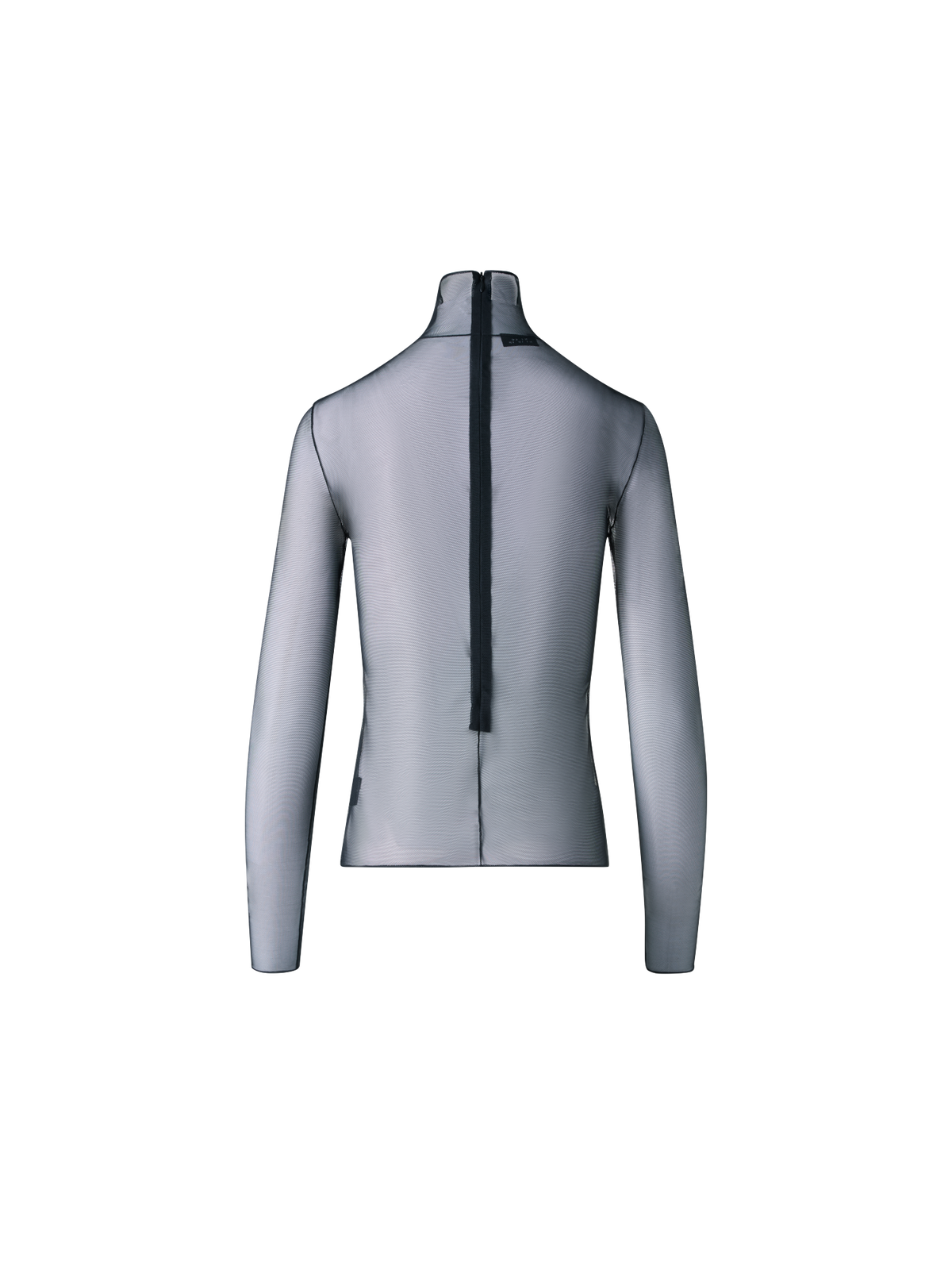 Designer Sheer Fitted Mock Neck Top in Stretch Tulle - black - neutral