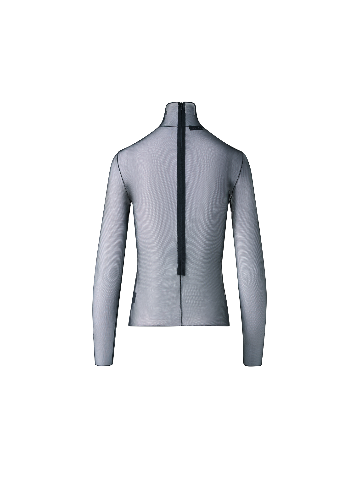 Designer Sheer Fitted Mock Neck Top in Stretch Tulle - black - neutral