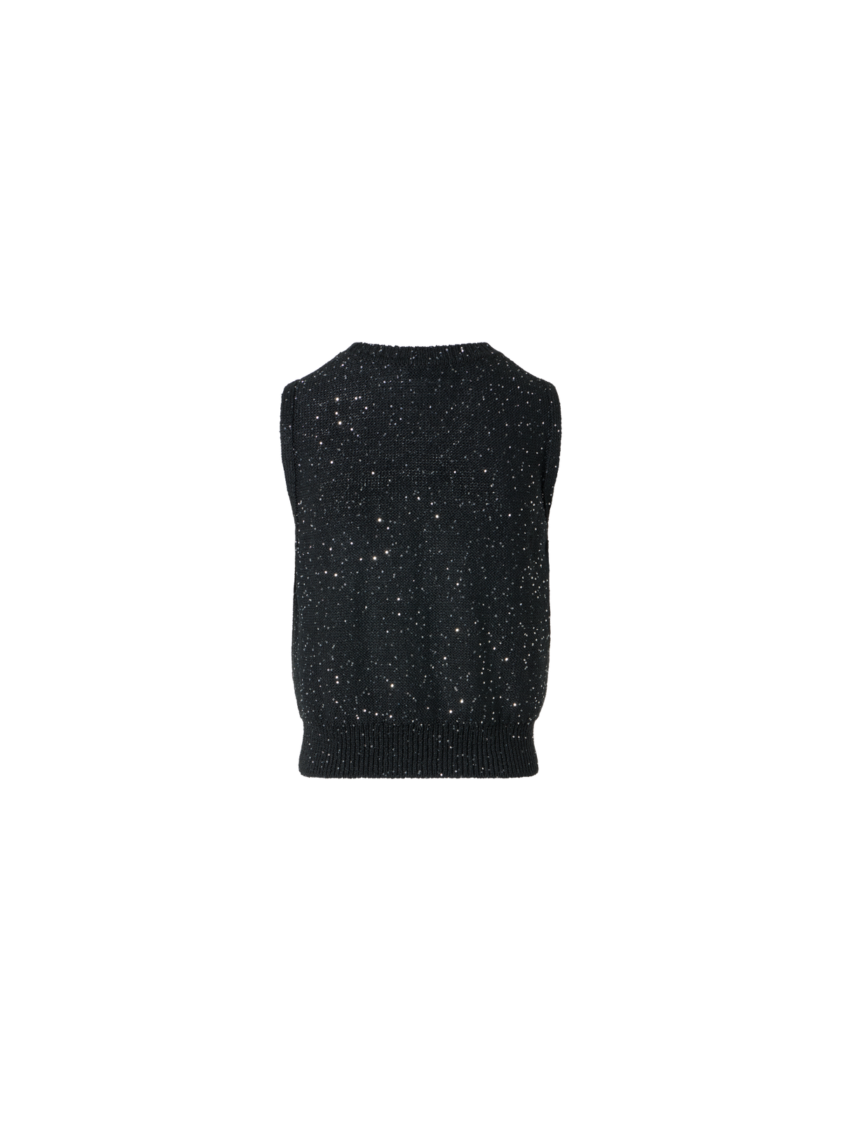 Designer Sleeveless Linen Cotton Knit Top with Sequins - black - neutral