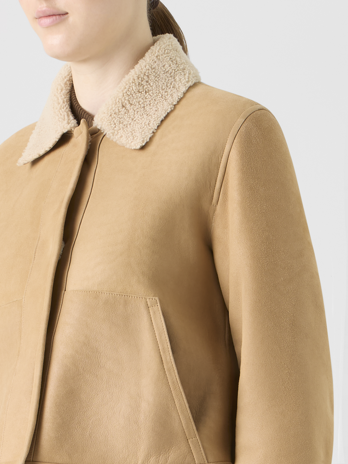 Designer Short Shearling Jacket with Fur Collar and Cuffs - beige #editorial