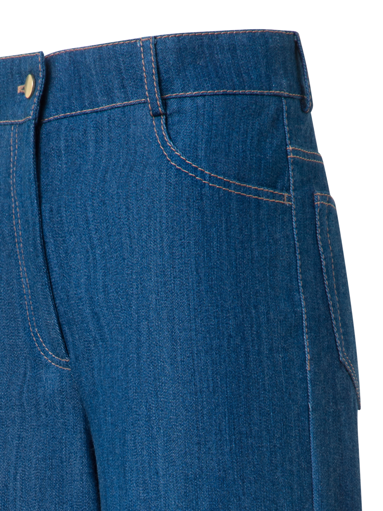 Designer Wide Cotton Denim Stretch Pants - blue