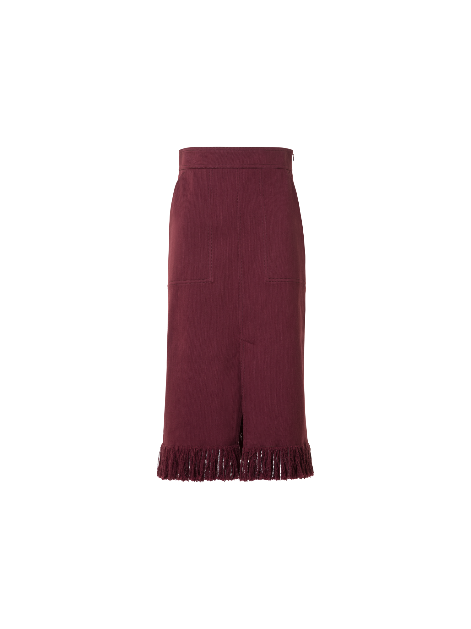 Designer Cotton Denim Pencil Skirt with Fringes - red - purple