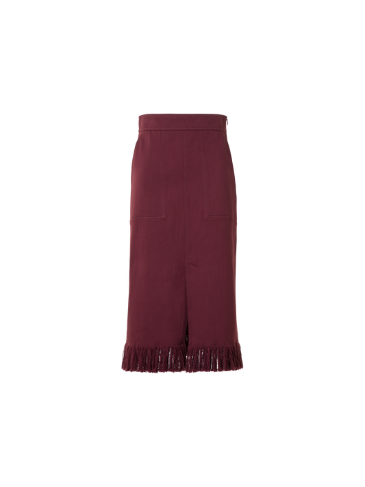 Designer Cotton Denim Pencil Skirt with Fringes - red - purple