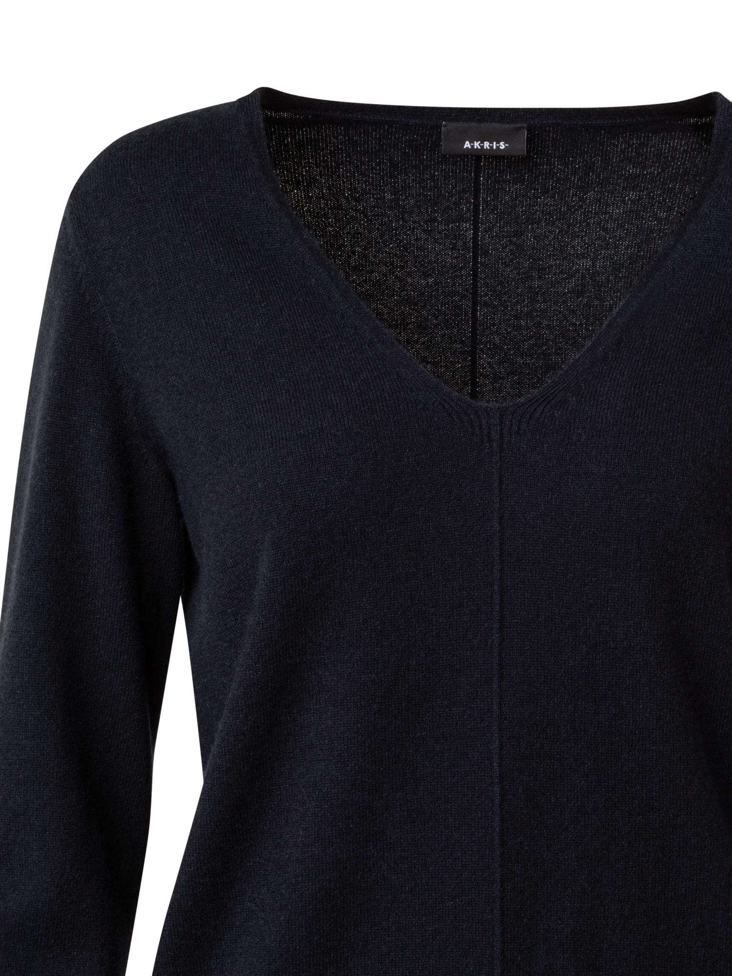 Designer 100% Cashmere V-Neck Knit Sweater - navy - blue