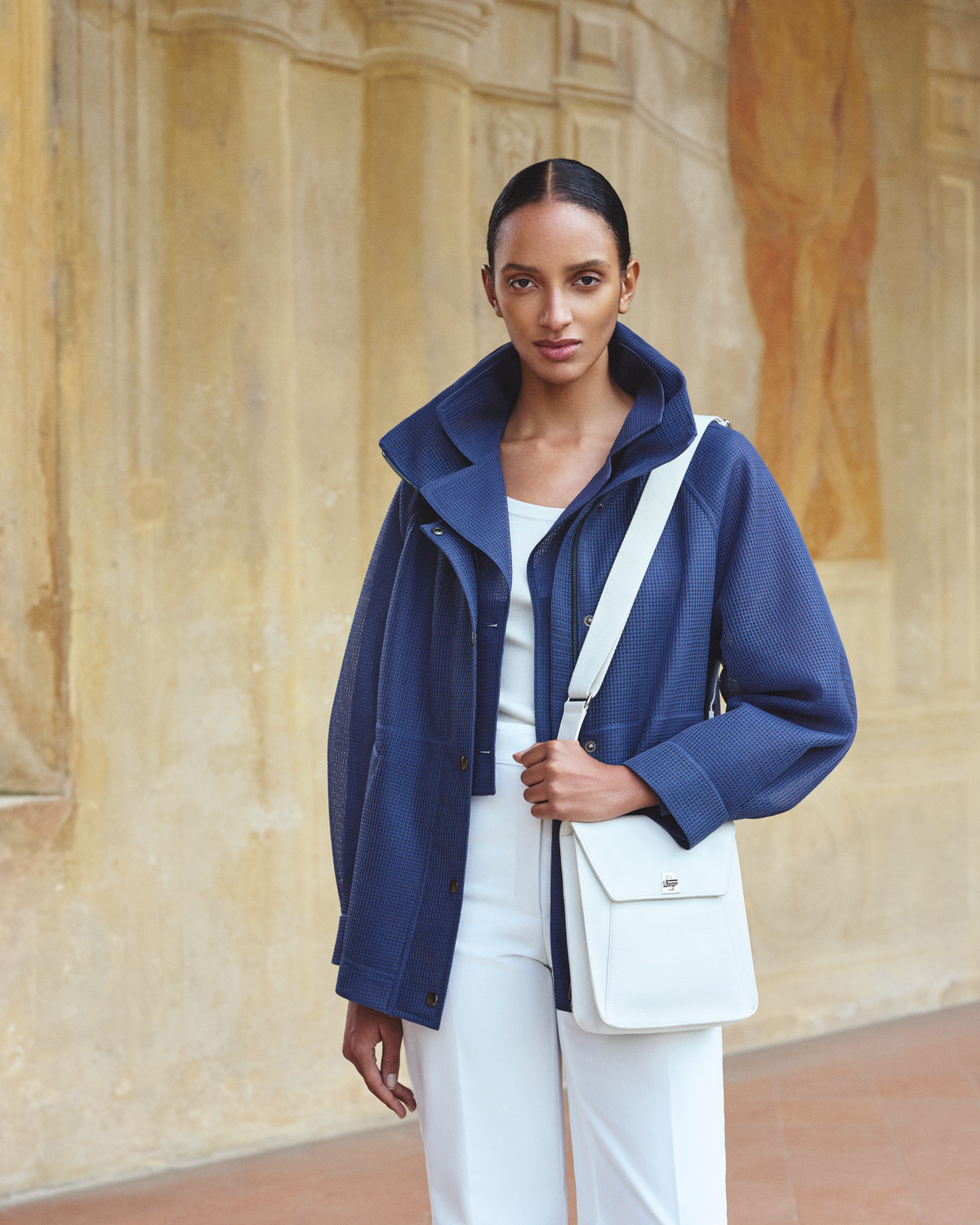 Designer Oversized Water-Repellent Parka in Techno Grid - blue #editorial