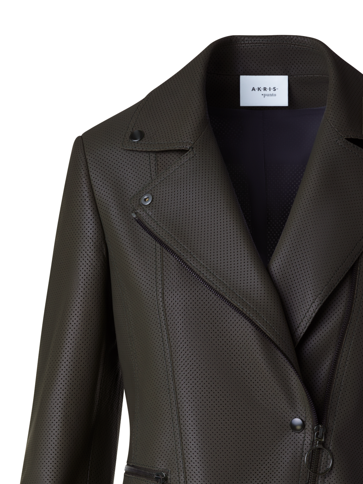 Designer Short Fitted Leather Biker Jacket - neutral - brown